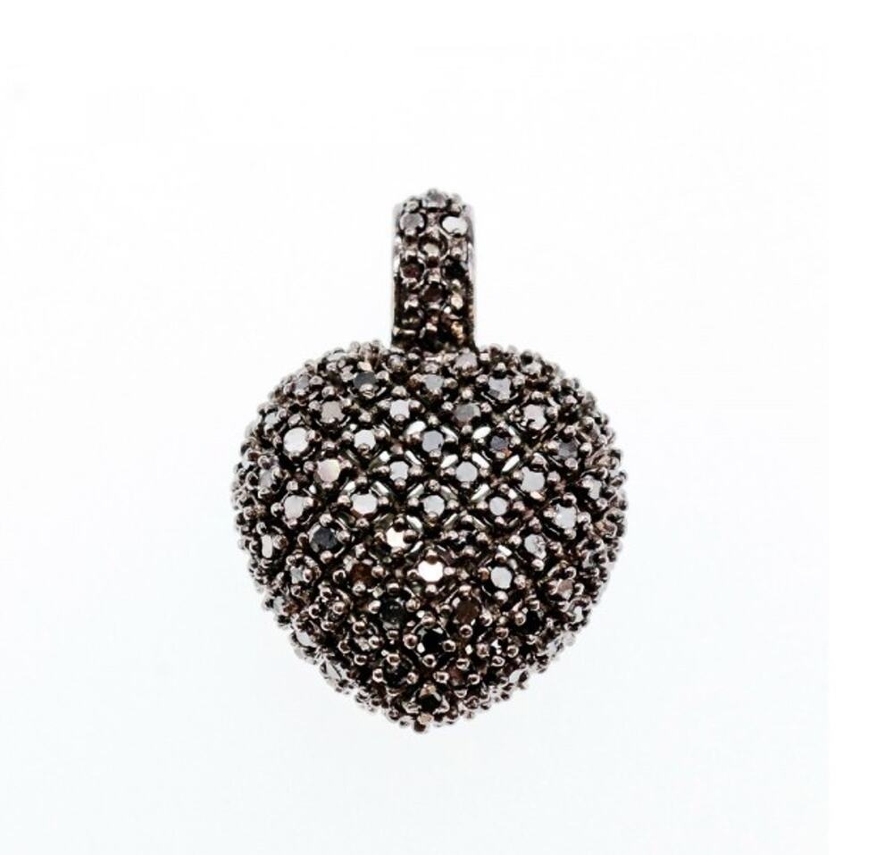 925 Sterling Silver White & Black Spinel Heart Pendant